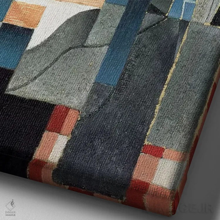 تابلو طبیعت بیجان با ویولن و گیتار، ۱۹۱۳ اثر خوان گрис (نقاش کوبیست اسپانیایی) - نمای نزدیک بافت بوم