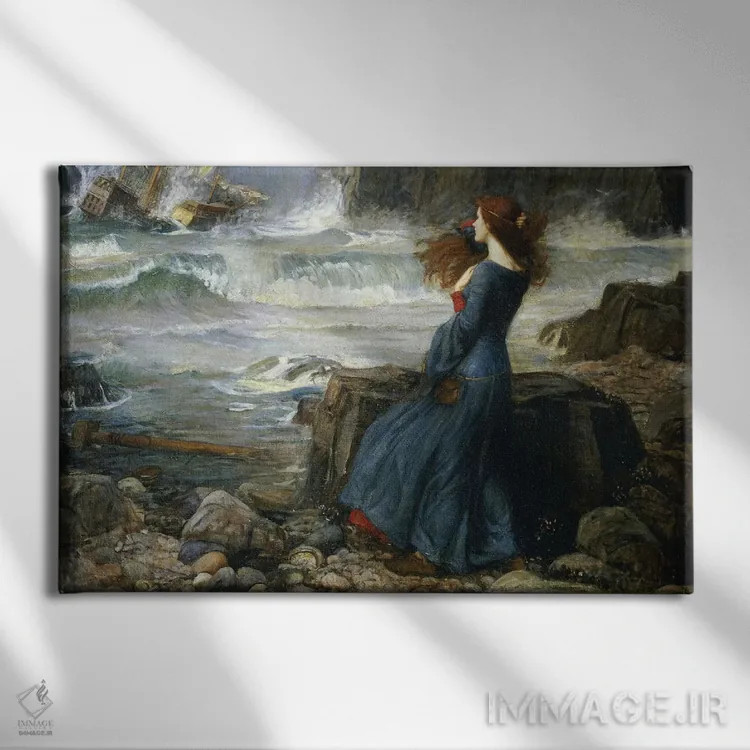 تابلو میراندا اثر جان ویلیام واترهاوس (نقاش انگلیسی سبک پره-رافائلیت) - نمای روبهرو روی دیوار