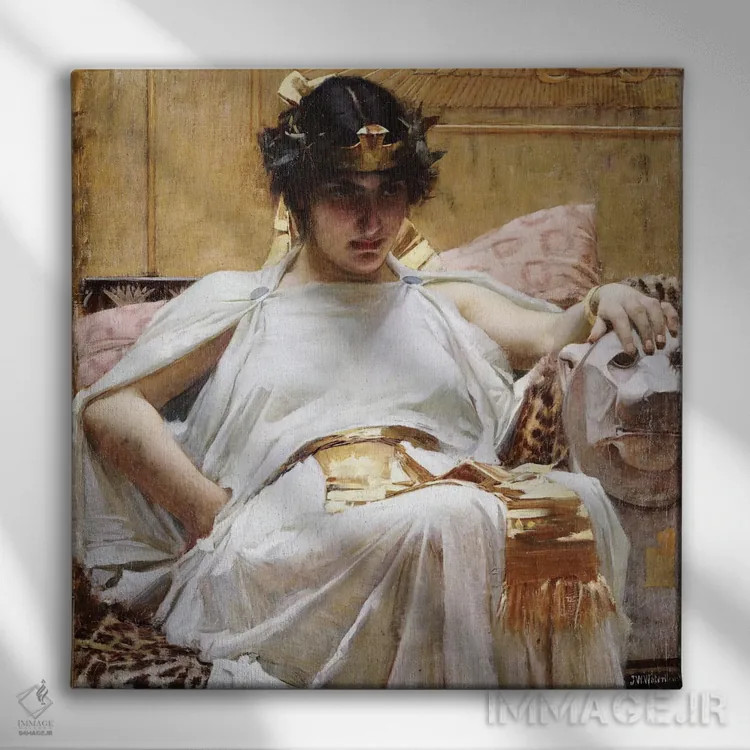 تابلو کلئوپاترا (حدود ۱۸۸۷) اثر جان ویلیام واترهاوس (نقاش انگلیسی سبک پره-رافائلیت) - نمای روبهرو روی دیوار