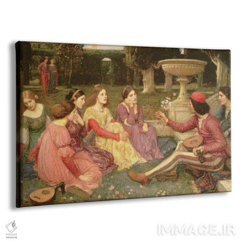 تابلو دکامرون، ۱۹۱۶ (ادبیات کلاسیک) اثر جان ویلیام واترهاوس (نقاش انگلیسی سبک پره-رافائلیت) - نمای پرسپکتیو محصول