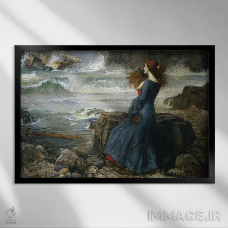 تابلو میراندا اثر جان ویلیام واترهاوس (نقاش انگلیسی سبک پره-رافائلیت) - نمای قابدار مشکی