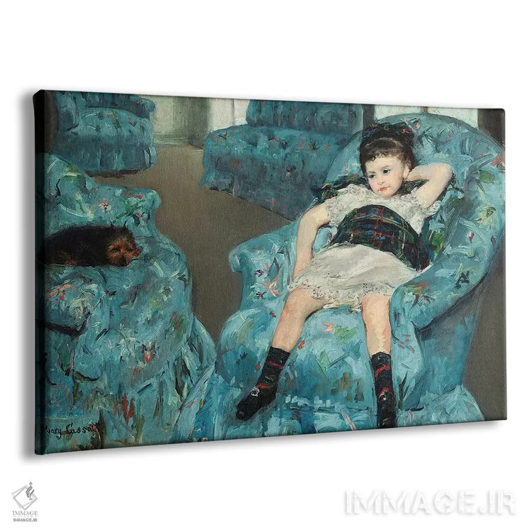 تابلو دختر کوچک بر صندلی آبی، ۱۸۷۸ اثر مری استیونسون کاسات (نقاش آمریکایی) - نمای پرسپکتیو محصول