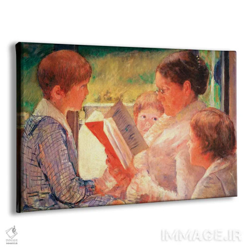 تابلو خانم کاسات در حال خواندن برای نوههایش، ۱۸۸۸ اثر مری استیونسون کاسات (نقاش آمریکایی) - نمای پرسپکتیو محصول
