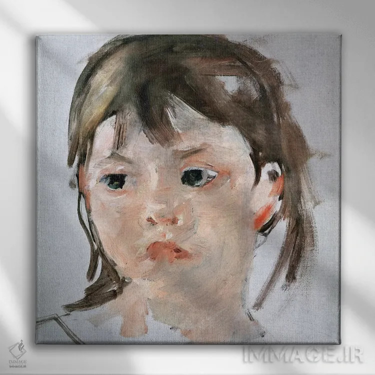 تابلو سر دختر جوان اثر مری استیونسون کاسات (نقاش آمریکایی) - نمای روبهرو روی دیوار