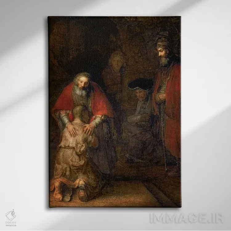 تابلو بازگشت پسر گمشده (حدود ۱۶۶۸–۶۹) اثر رمبرانت فان رَین (نقاش بزرگ هلندی) - نمای روبهرو روی دیوار
