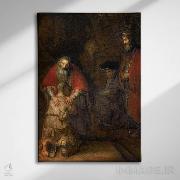 تابلو بازگشت پسر گمشده (حدود ۱۶۶۸–۶۹) اثر رمبرانت فان رَین (نقاش بزرگ هلندی) - نمای روبهرو روی دیوار