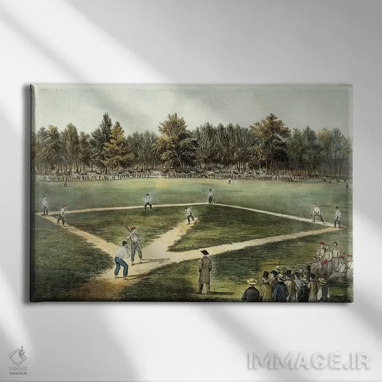 تابلو بازی ملی بیسبال آمریکا اثر کاریه و آیووز (استودیو لیتوگرافی تاریخی آمریکا) - نمای روبهرو روی دیوار
