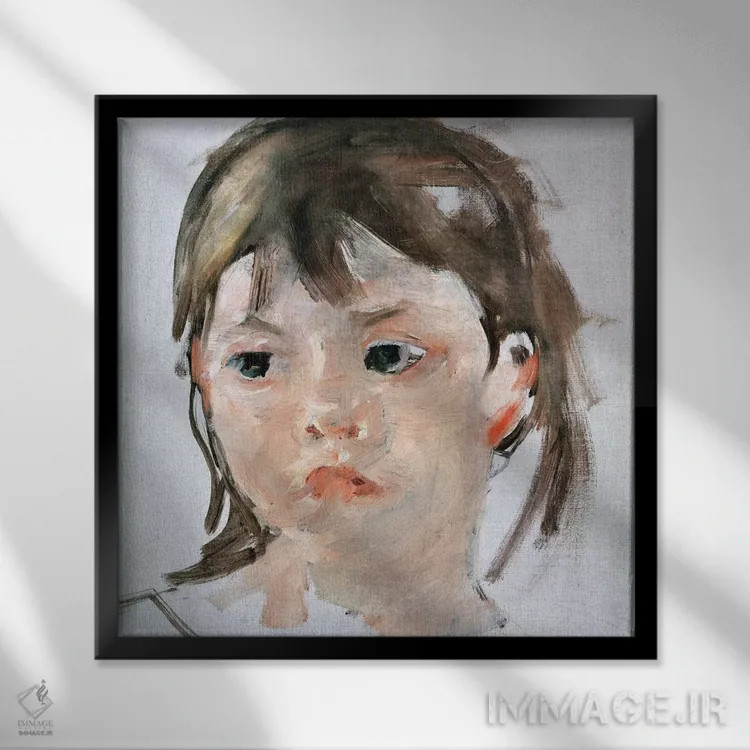 تابلو سر دختر جوان اثر مری استیونسون کاسات (نقاش آمریکایی) - نمای قابدار مشکی