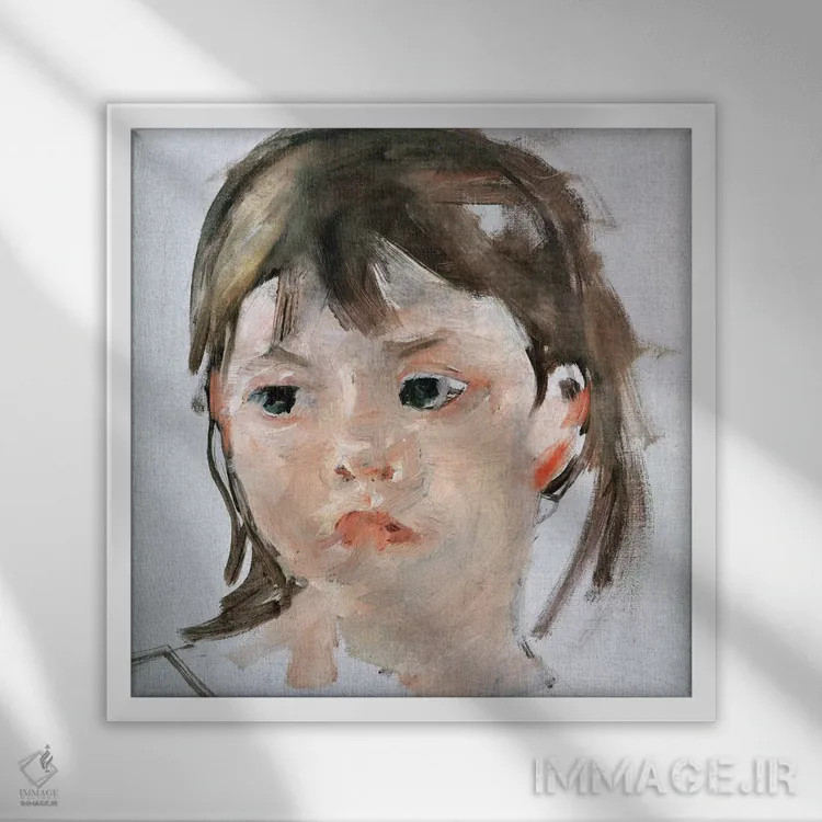 تابلو سر دختر جوان اثر مری استیونسون کاسات (نقاش آمریکایی) - نمای قابدار سفید