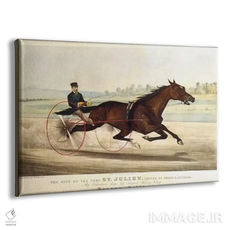تابلو Driven By Orrin A. Hickok, 1880",پادشاه میدان اسبدوانی "سنت ژولین" با رانندگی اورین ا. هیکاک، ۱۸۸۰ اثر کاریه و آیووز (استودیو لیتوگرافی تاریخی آمریکا) - نمای پرسپکتیو محصول