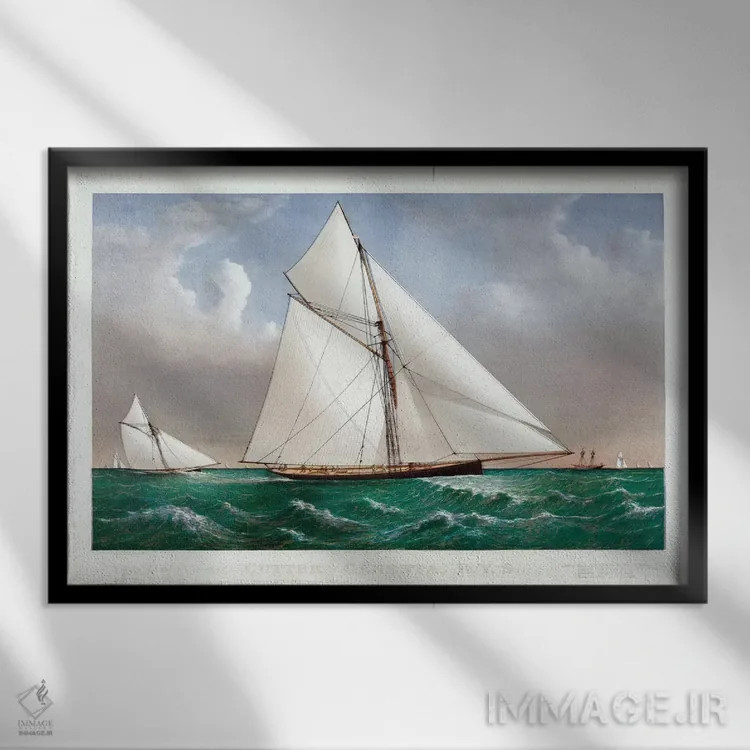 تابلو کشتی کاتر جنستا، ۱۸۸۵ اثر کاریه و آیووز (استودیو لیتوگرافی تاریخی آمریکا) - نمای قابدار مشکی