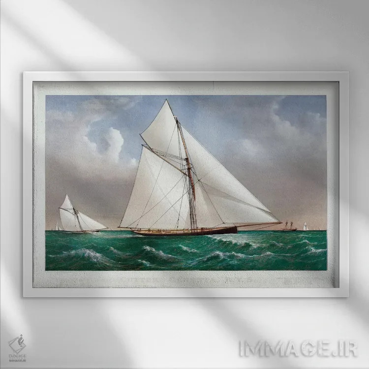 تابلو کشتی کاتر جنستا، ۱۸۸۵ اثر کاریه و آیووز (استودیو لیتوگرافی تاریخی آمریکا) - نمای قابدار سفید