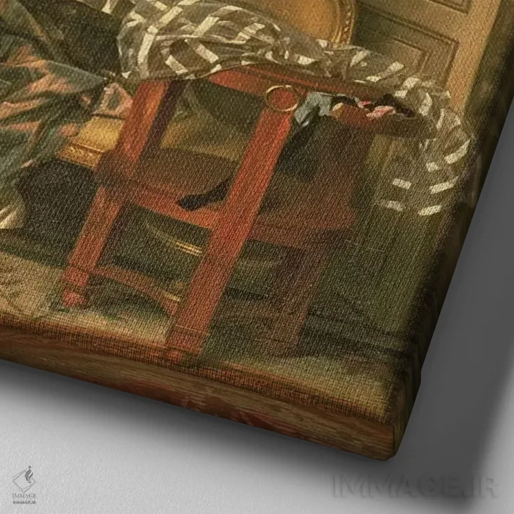 تابلو بوسه دزدیدهشده (حدود ۱۷۸۸) اثر ژان اُنورِه فراگونار - نمای نزدیک بافت بوم