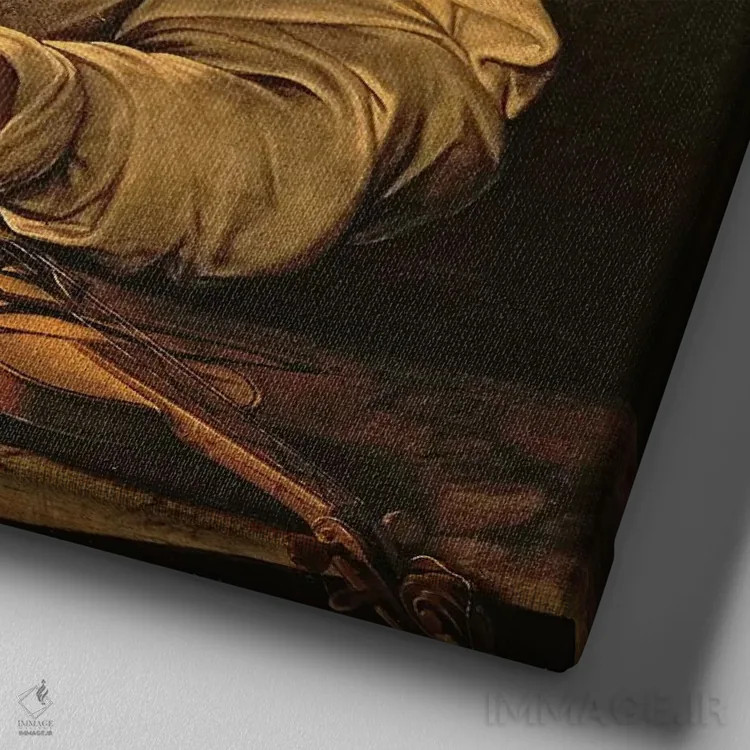 تابلو نوازنده عود (حدود ۱۵۹۵) اثر میکلآنژو مریزی دا کاراواجو (کاراواجو؛ نقاش بزرگ ایتالیایی) - نمای نزدیک بافت بوم