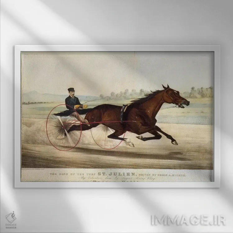 تابلو Driven By Orrin A. Hickok, 1880",پادشاه میدان اسبدوانی "سنت ژولین" با رانندگی اورین ا. هیکاک، ۱۸۸۰ اثر کاریه و آیووز (استودیو لیتوگرافی تاریخی آمریکا) - نمای قابدار سفید