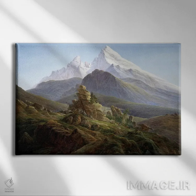 تابلو کوه واتزمن (آلمان) اثر کاسپار داوید فریدریش (نقاش رمانتیک آلمانی) - نمای روبهرو روی دیوار