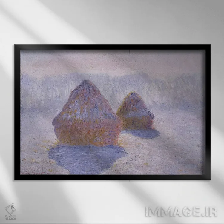 تابلو 1891,کومههای یونجه (تأثیر برف و خورشید)، ۱۸۹۱ اثر کلود مونه (نقاش معروف فرانسوی) - نمای قابدار مشکی