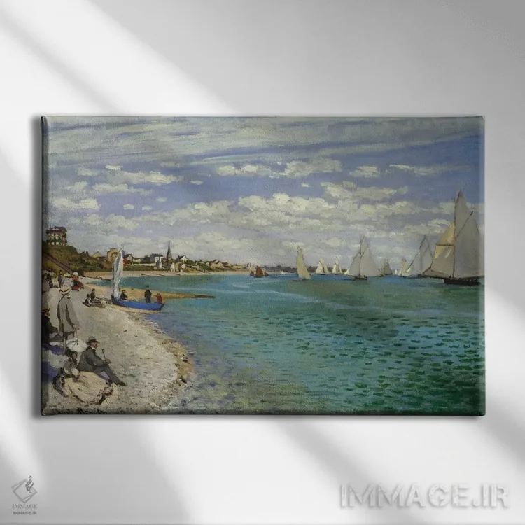 تابلو 1867,مسابقه قایقرانی در سنت-آدرس، ۱۸۶۷ اثر کلود مونه (نقاش معروف فرانسوی) - نمای روبهرو روی دیوار