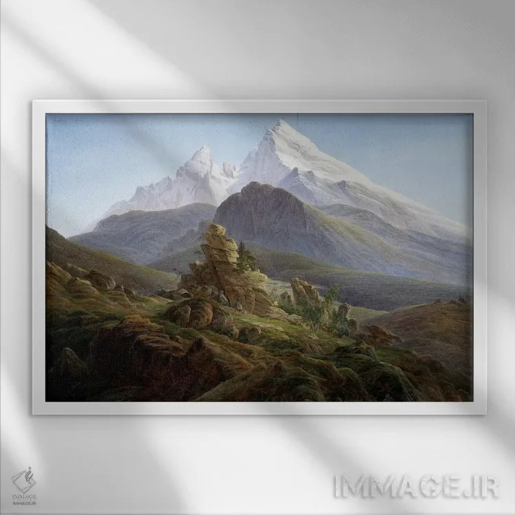 تابلو کوه واتزمن (آلمان) اثر کاسپار داوید فریدریش (نقاش رمانتیک آلمانی) - نمای قابدار سفید