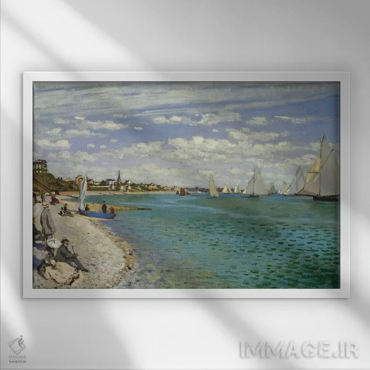 تابلو 1867,مسابقه قایقرانی در سنت-آدرس، ۱۸۶۷ اثر کلود مونه (نقاش معروف فرانسوی) - نمای قابدار سفید
