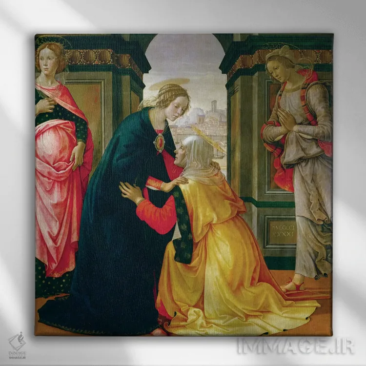 تابلو 1491,بازدید مقدس، ۱۴۹۱ اثر دومنیکو گیرلاندایو (نقاش دوره رنسانس ایتالیا) - نمای روبهرو روی دیوار