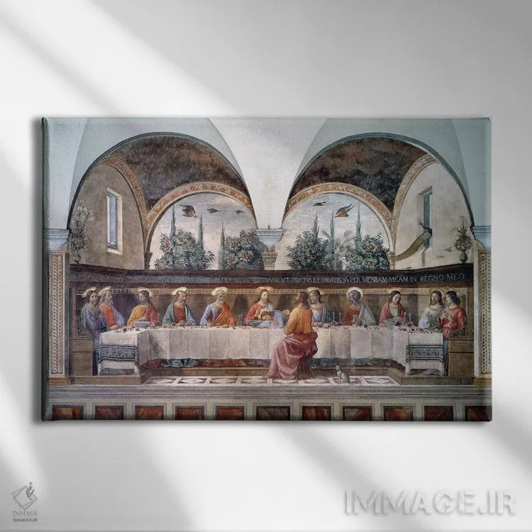 تابلو شام آخر اثر دومنیکو گیرلاندایو (نقاش دوره رنسانس ایتالیا) - نمای روبهرو روی دیوار