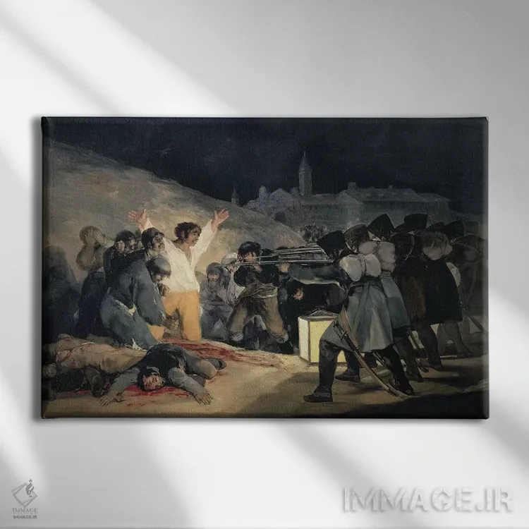 تابلو 1808), 1814,اعدام مدافعان مادرید (۳ مه ۱۸۰۸)، ۱۸۱۴ اثر فرانسیسکو گویا (نقاش و چاپگر اسپانیایی) - نمای روبهرو روی دیوار