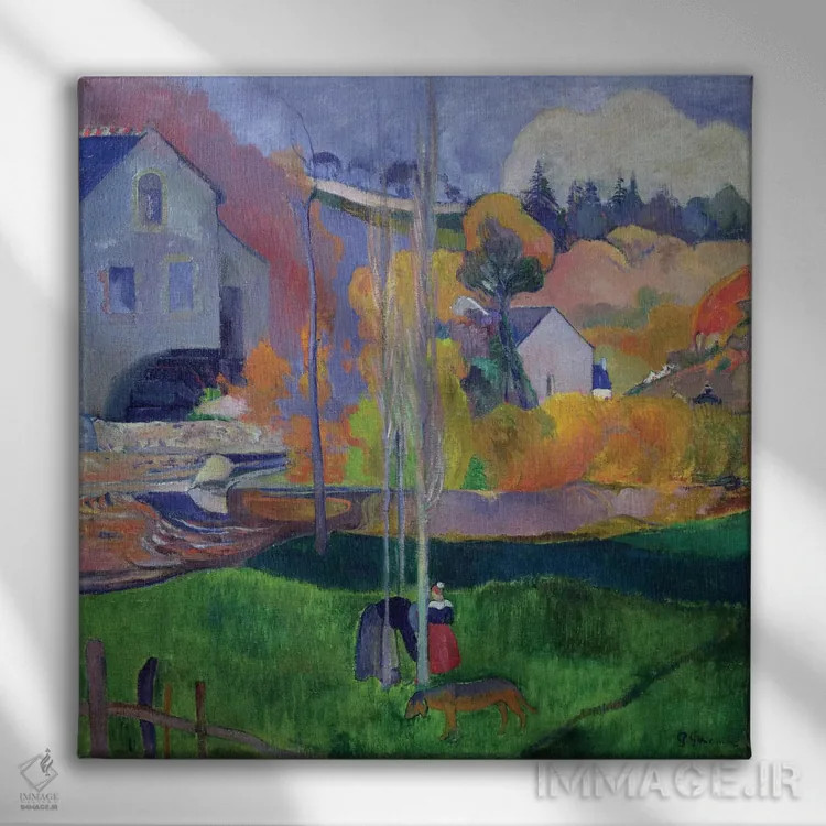 تابلو 1894,منظره برتانی: آسیاب دیوید، ۱۸۹۴ اثر پل گوگن - نمای روبهرو روی دیوار