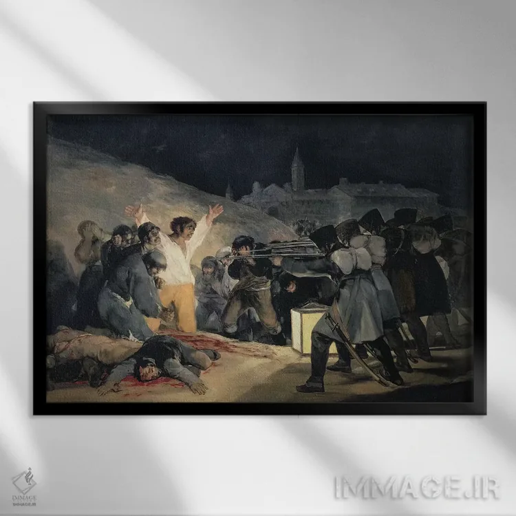 تابلو 1808), 1814,اعدام مدافعان مادرید (۳ مه ۱۸۰۸)، ۱۸۱۴ اثر فرانسیسکو گویا (نقاش و چاپگر اسپانیایی) - نمای قابدار مشکی
