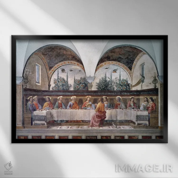 تابلو شام آخر اثر دومنیکو گیرلاندایو (نقاش دوره رنسانس ایتالیا) - نمای قابدار مشکی