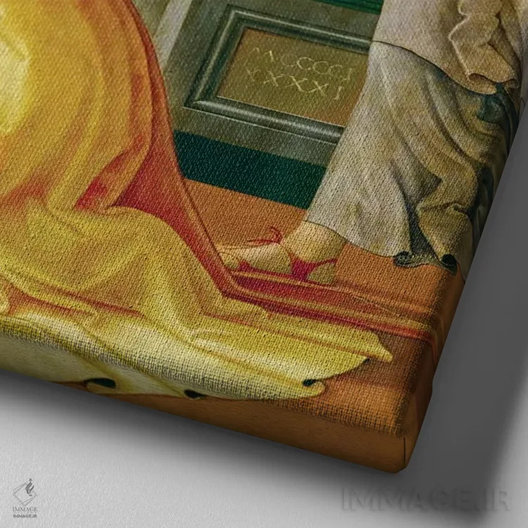تابلو 1491,بازدید مقدس، ۱۴۹۱ اثر دومنیکو گیرلاندایو (نقاش دوره رنسانس ایتالیا) - نمای نزدیک بافت بوم
