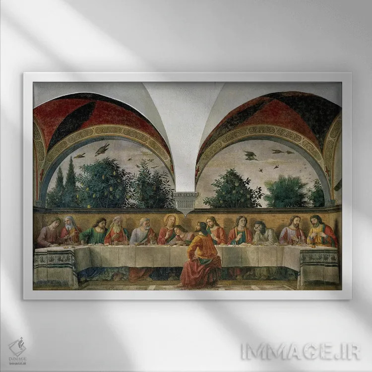 تابلو 1480,شام آخر، ۱۴۸۰ اثر دومنیکو گیرلاندایو (نقاش دوره رنسانس ایتالیا) - نمای قابدار سفید