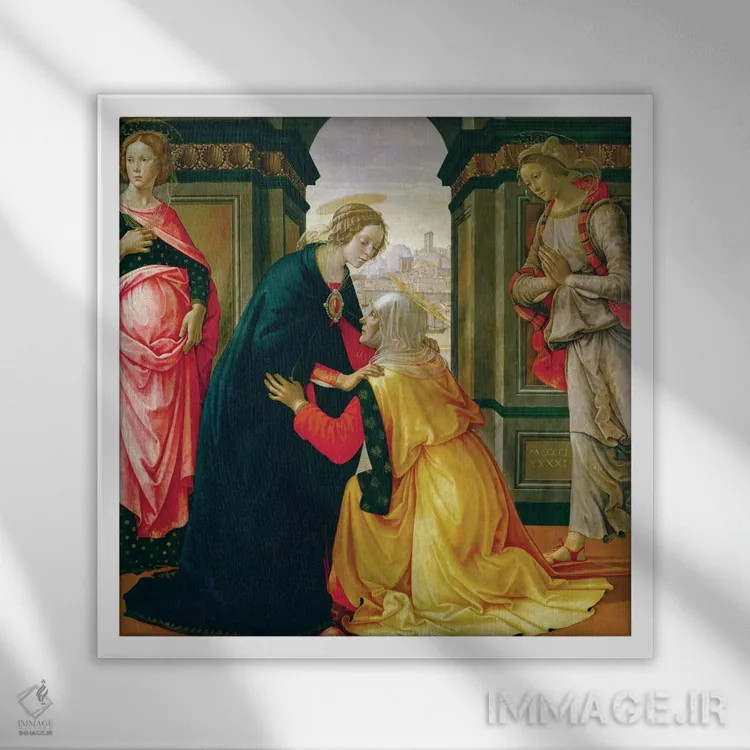 تابلو 1491,بازدید مقدس، ۱۴۹۱ اثر دومنیکو گیرلاندایو (نقاش دوره رنسانس ایتالیا) - نمای قابدار سفید