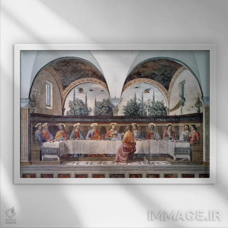 تابلو شام آخر اثر دومنیکو گیرلاندایو (نقاش دوره رنسانس ایتالیا) - نمای قابدار سفید