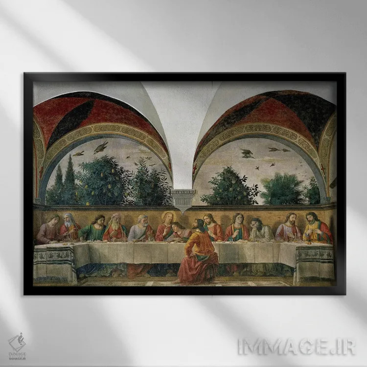 تابلو 1480,شام آخر، ۱۴۸۰ اثر دومنیکو گیرلاندایو (نقاش دوره رنسانس ایتالیا) - نمای قابدار مشکی