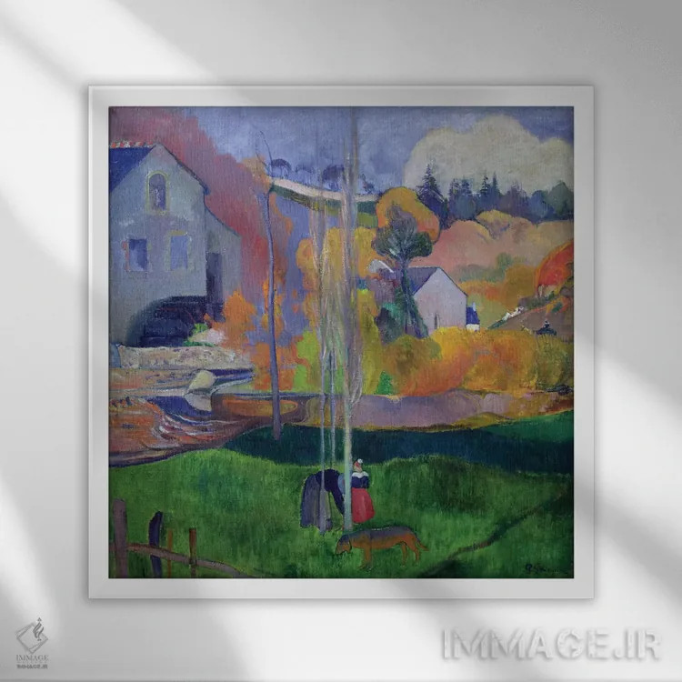 تابلو 1894,منظره برتانی: آسیاب دیوید، ۱۸۹۴ اثر پل گوگن - نمای قابدار سفید