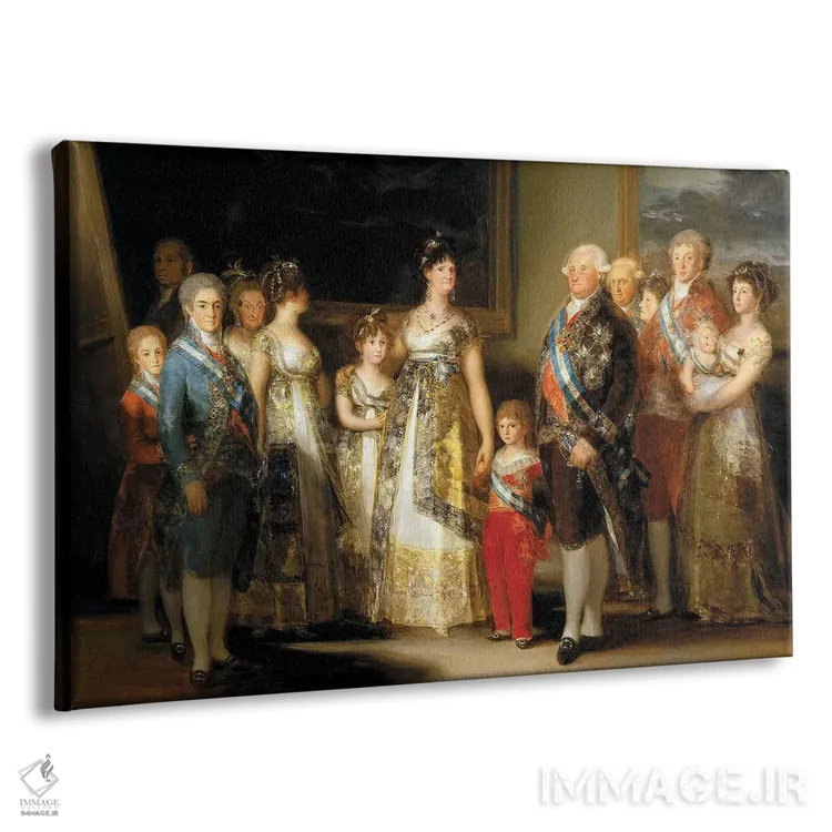 تابلو With Their Family, 1800,شاه و ملکه اسپانیا (کارلوس چهارم و ماریا لوئیزا) به همراه خانواده، ۱۸۰۰ اثر فرانسیسکو گویا (نقاش و چاپگر اسپانیایی) - نمای پرسپکتیو محصول