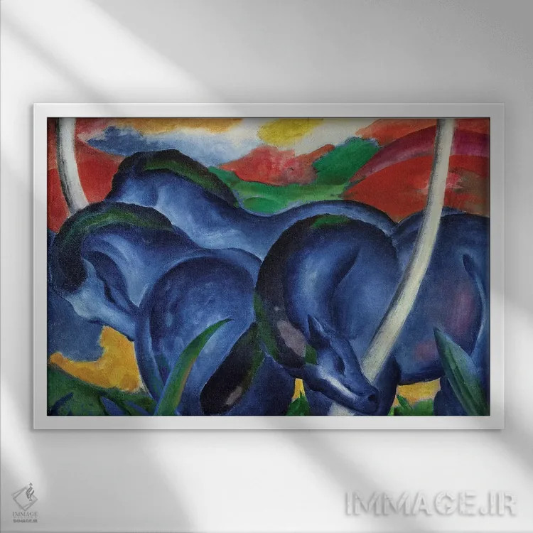 تابلو 1911,اسبان آبی بزرگ، ۱۹۱۱ اثر فرانتس مارک (نقاش اکسپرسیونیست آلمانی) - نمای قابدار سفید