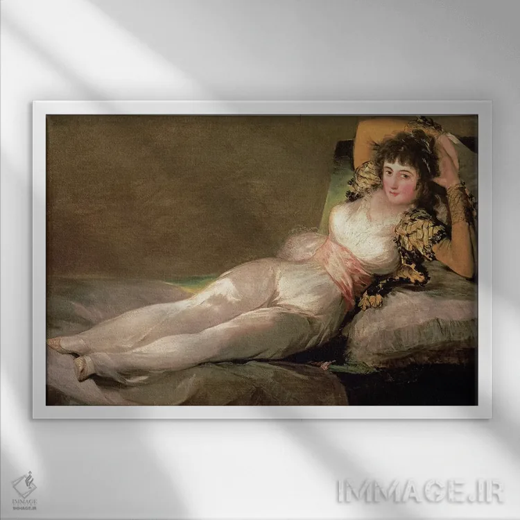 تابلو c.1800,ماخای پوشیده، حدود ۱۸۰۰ اثر فرانسیسکو گویا (نقاش و چاپگر اسپانیایی) - نمای قابدار سفید