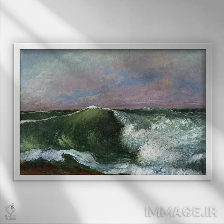 تابلو 1870 (Private Collection),موج، ۱۸۷۰ (مجموعه خصوصی) اثر گوستاو کوربه - نمای قابدار سفید