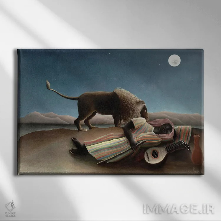 تابلو 1897,کولی خفته، ۱۸۹۷ اثر آنری روسو - نمای روبهرو روی دیوار