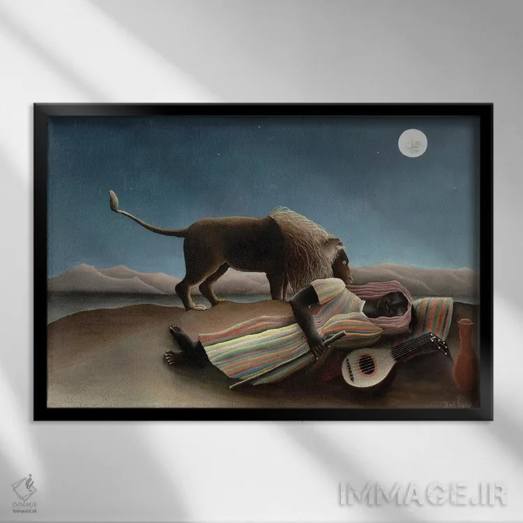 تابلو 1897,کولی خفته، ۱۸۹۷ اثر آنری روسو - نمای قابدار مشکی