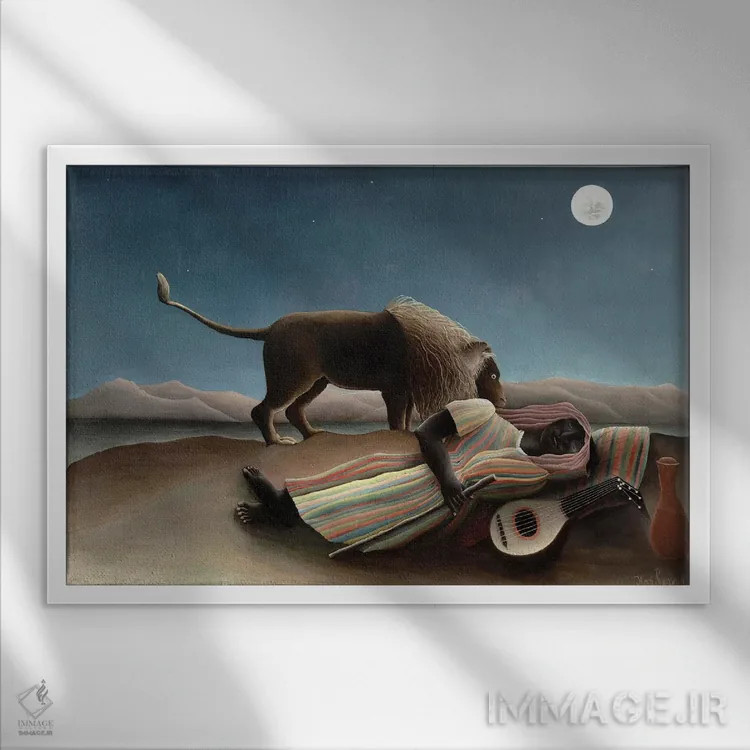 تابلو 1897,کولی خفته، ۱۸۹۷ اثر آنری روسو - نمای قابدار سفید