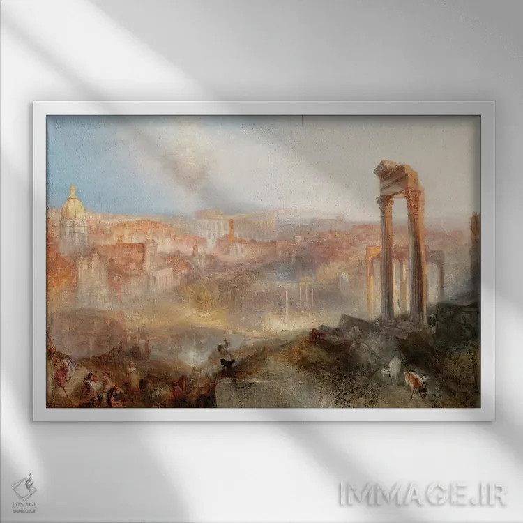 تابلو Campo Vaccino, 1839,رم مدرن، کامپو واکینو، ۱۸۳۹ اثر جی.ام.دبلیو. ترنر (نقاش بزرگ انگلیسی) - نمای قابدار سفید