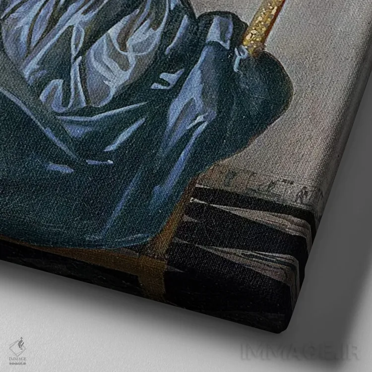 تابلو c.1670,دوشیزه جوان نشسته پای ویرجینال، حدود ۱۶۷۰ اثر یوهانس ورمیر (نقاش هلندی) - نمای نزدیک بافت بوم