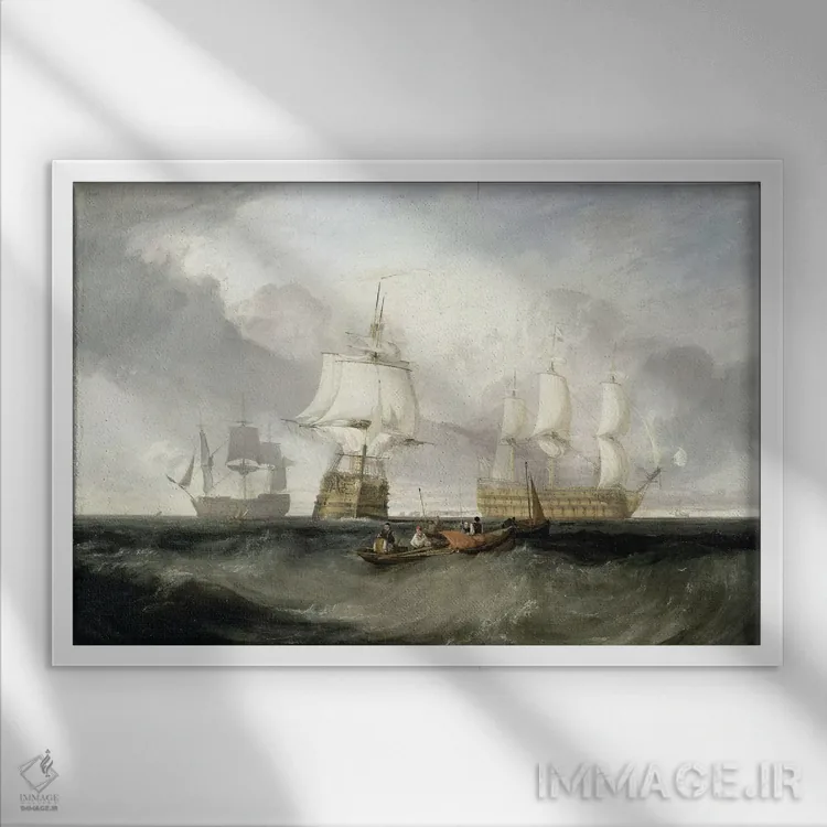 تابلو 1806,کشتی "ویکتوری" در بازگشت از تر افالگار، ۱۸۰۶ اثر جی.ام.دبلیو. ترنر (نقاش بزرگ انگلیسی) - نمای قابدار سفید