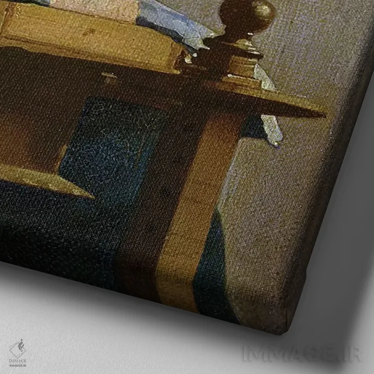 تابلو 1669-70,قلابدوز، ۱۶۶۹–۷۰ اثر یوهانس ورمیر (نقاش هلندی) - نمای نزدیک بافت بوم