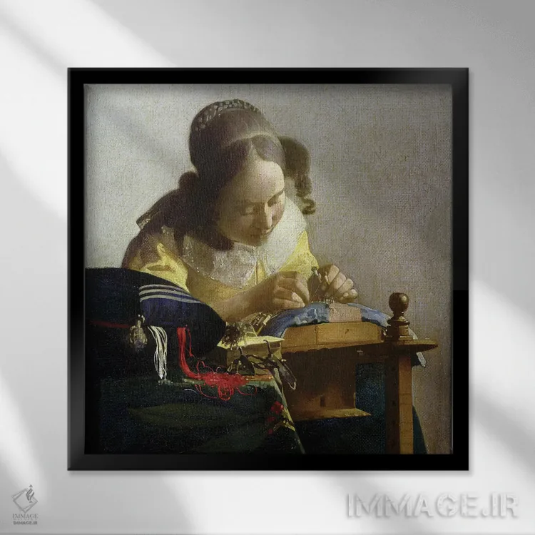 تابلو 1669-70,قلابدوز، ۱۶۶۹–۷۰ اثر یوهانس ورمیر (نقاش هلندی) - نمای قابدار مشکی