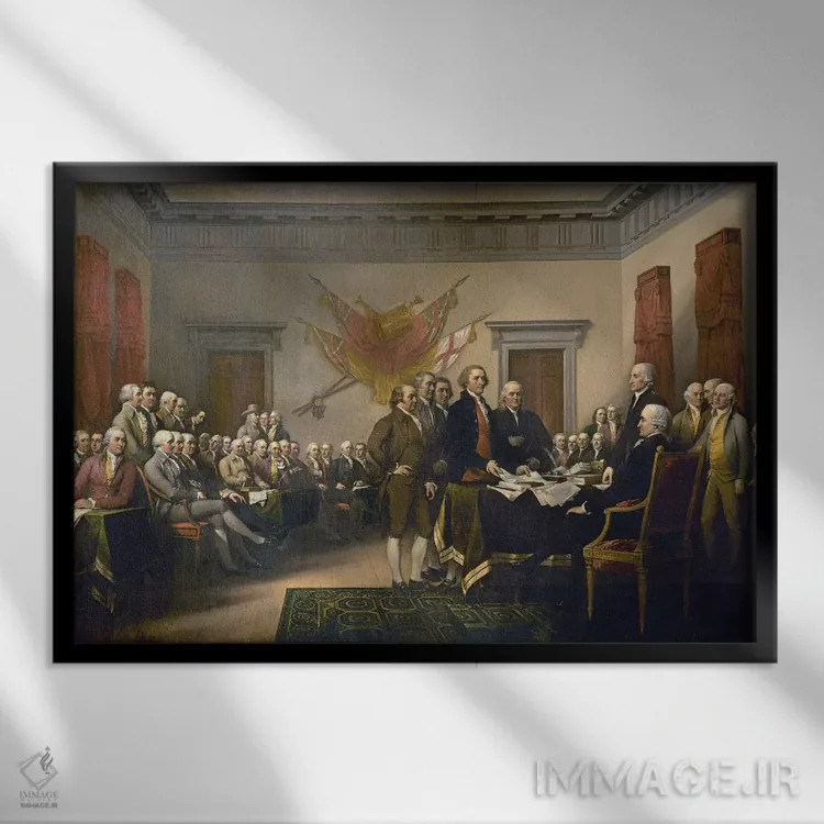 تابلو 1817-18 (US Capitol Collection),اعلامیه استقلال، ۱۸۱۷–۱۸ (مجموعه کنگره آمریکا) اثر جان ترامبول (نقاش تاریخنگار آمریکایی) - نمای قابدار مشکی