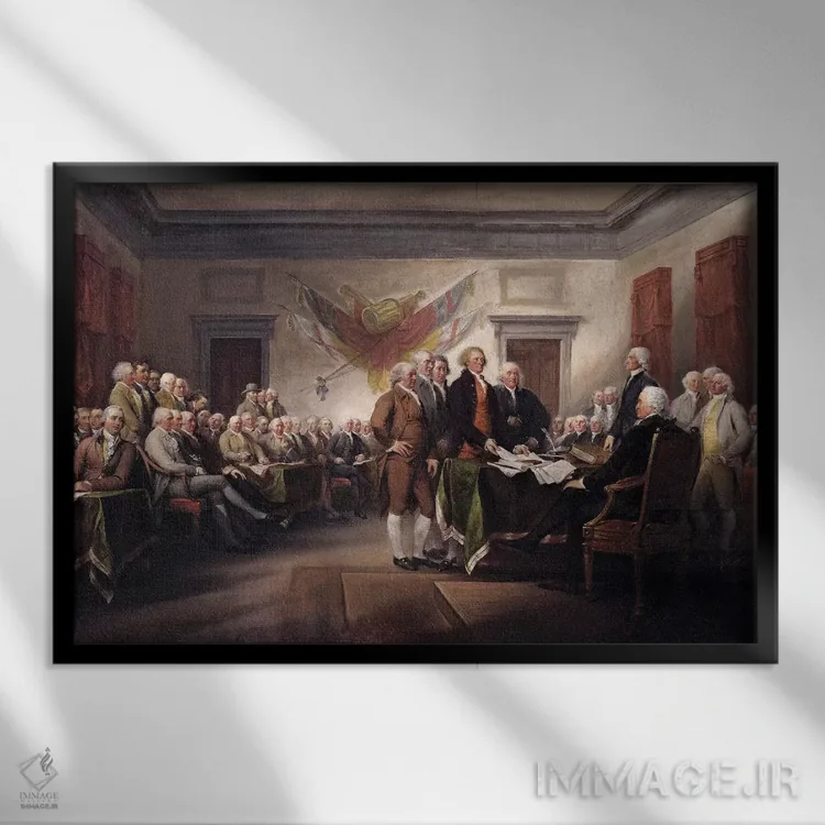 تابلو c.1817 (Yale University Art Gallery),اعلامیه استقلال، حدود ۱۸۱۷ (گالری هنری دانشگاه ییل) اثر جان ترامبول (نقاش تاریخنگار آمریکایی) - نمای قابدار مشکی